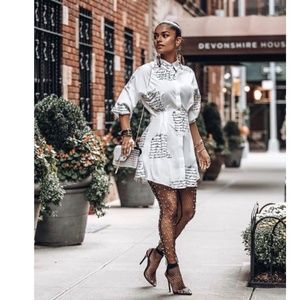 White Print It Out Shirt Dress